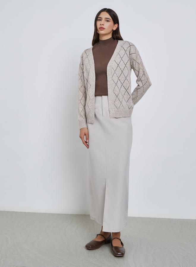 Styli Beige Textured Diamond Knit Cardigan - Image 2