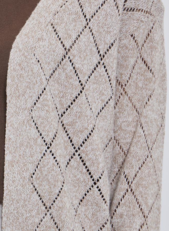 Styli Beige Textured Diamond Knit Cardigan - Image 3