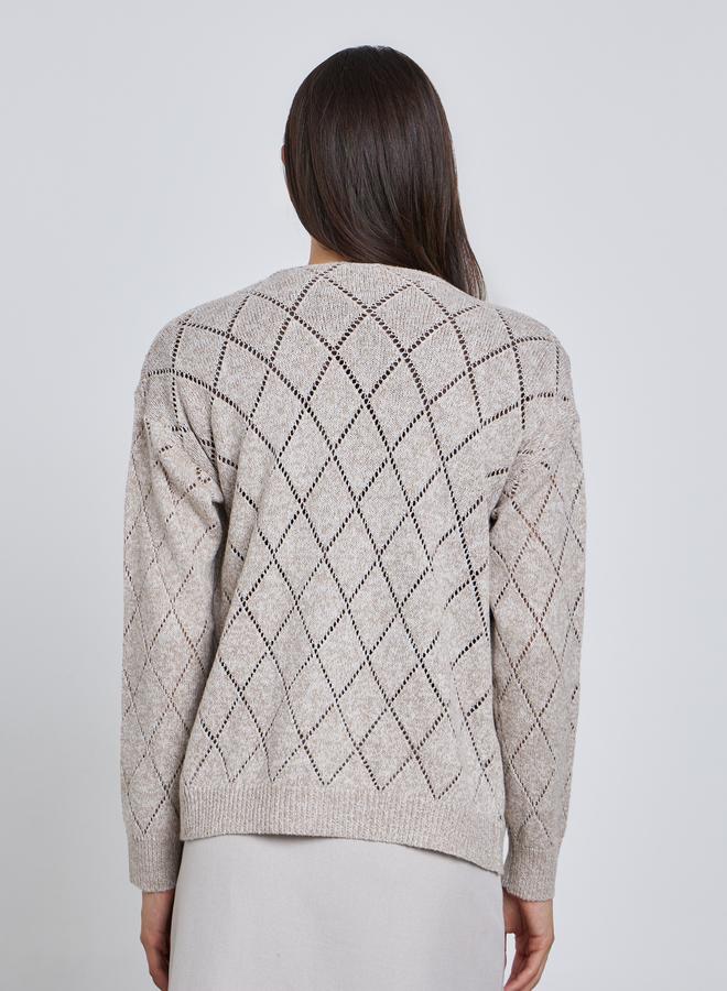 Styli Beige Textured Diamond Knit Cardigan - Image 4