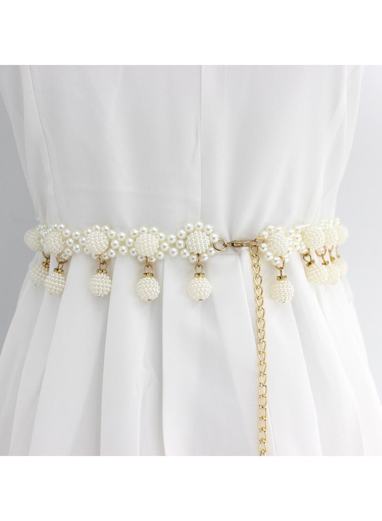 KUYING New Womens Pearl Fashion Versatile Decorative Dress Summer Skirt Small Belt 