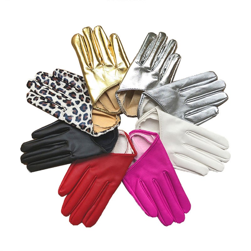 1 Pair PU Gloves Women Banquet Gloves Half Palm Gloves Finger Gloves for Adult Dance Stage Performance (White) - Image 1