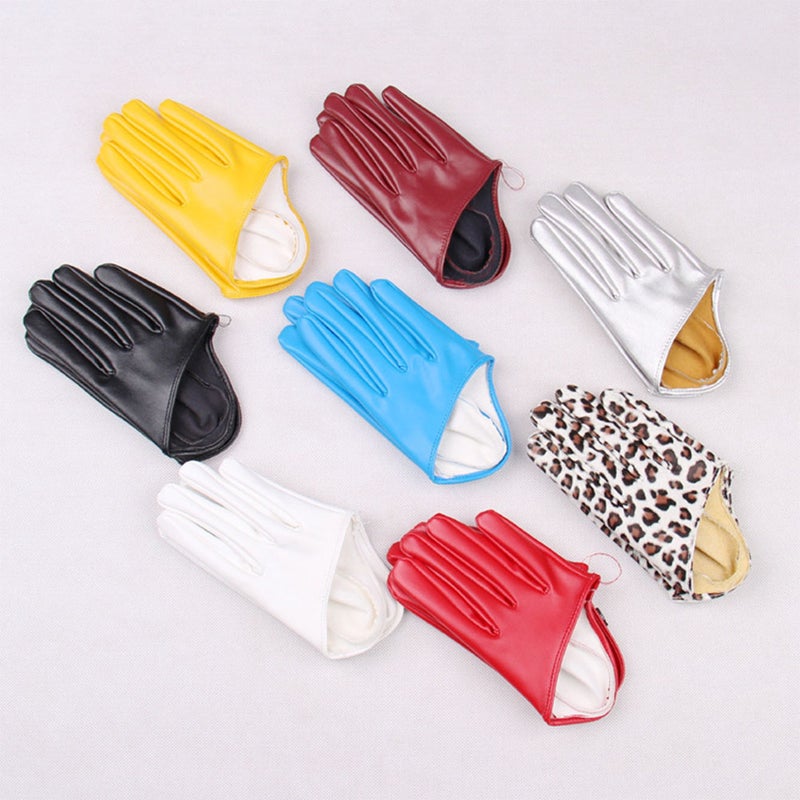 1 Pair PU Gloves Women Banquet Gloves Half Palm Gloves Finger Gloves for Adult Dance Stage Performance (White) - Image 2