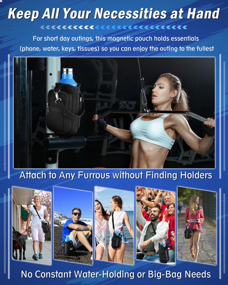 FAITIO Gym Carrier, Magnetic Gym Pouch, Tumbler Carrier with Strap Phone Pockets, Fitness Portable Crossbody Bag with 6 Built-in Magnets, Gym Carrier with strap, Magnetic bag holder for Running Traval Sports - Image 2