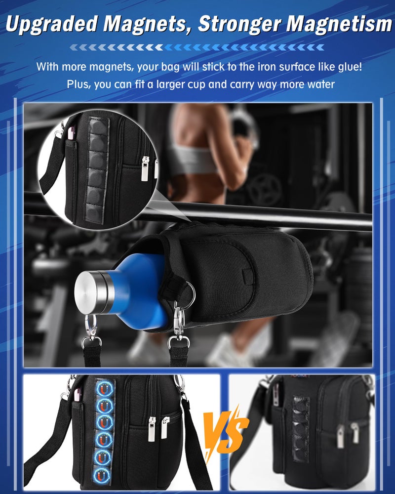 FAITIO Gym Carrier, Magnetic Gym Pouch, Tumbler Carrier with Strap Phone Pockets, Fitness Portable Crossbody Bag with 6 Built-in Magnets, Gym Carrier with strap, Magnetic bag holder for Running Traval Sports - Image 3