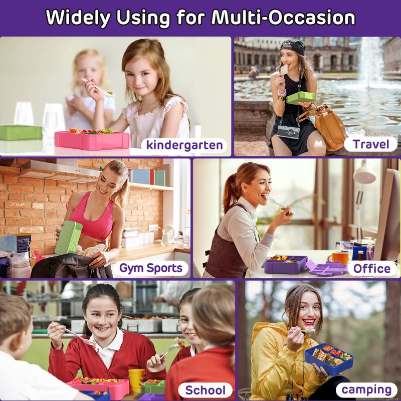 Jelife Lunch Box Kids Bento Box - 1450ml Large Leakproof 6 Compartments Kids Lunchbox Toddler Bento Box with Utensils for Back to School,Book-Style Reusable Lunch Snack Containers for Daycare - Image 4