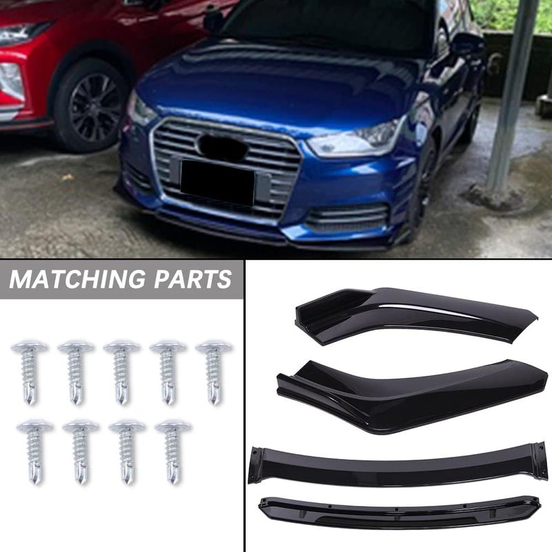 KEEPDSGN 4PCS Universal Car Front Bumper Lip Body Kit Splitter Spoiler Diffuser Protector - Gloss Black - Image 5