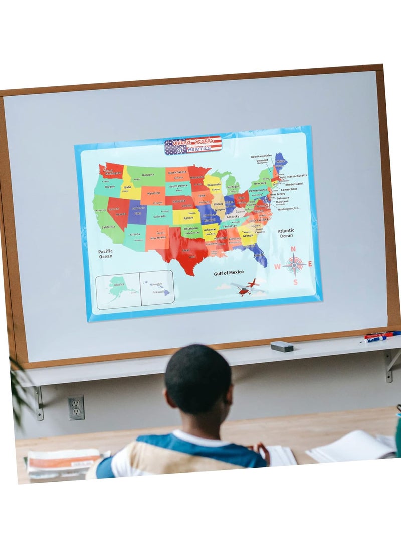 GGOOT 1 Sheet United States Map Cartoon Posters Map of The United States School Accessory Household Learning Posters Usa Map for Kids Portable Child Synthetic Paper Decorative Paintings - Image 5