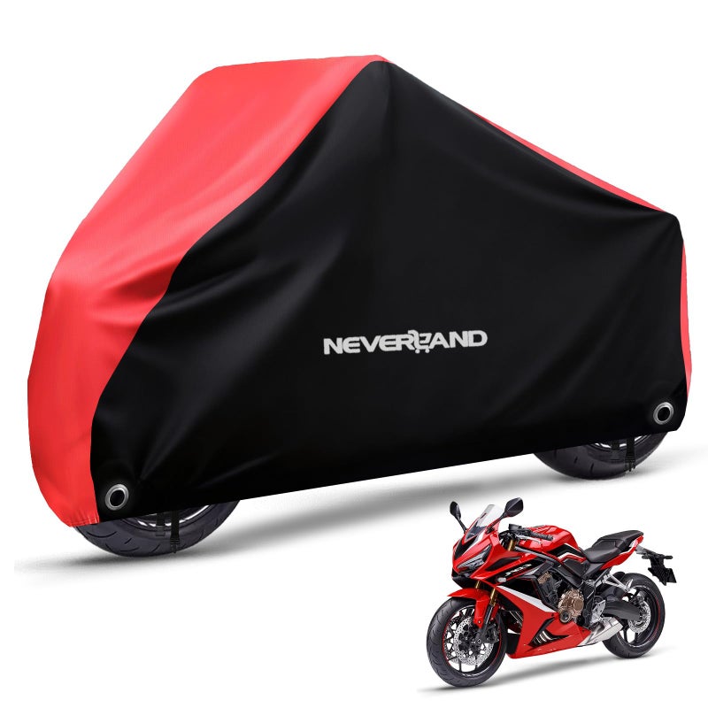 NEVERLAND Motorcycle Cover Waterproof Outdoor - Motorbike Scooter Covers Heavy Duty Medium with Lock-Holes, Bandage, Storage Bag Compatible with Harley Davidson Kawasaki Yamaha Honda Grom (Up to 104â€)