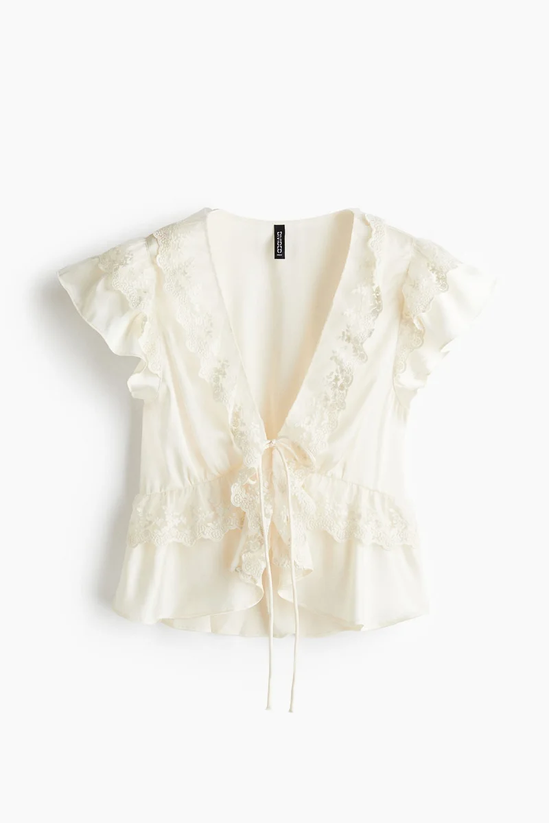 H&M Flounce-trimmed satin blouse