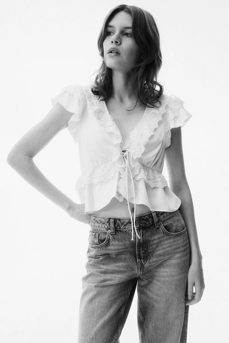 H&M Flounce-trimmed satin blouse