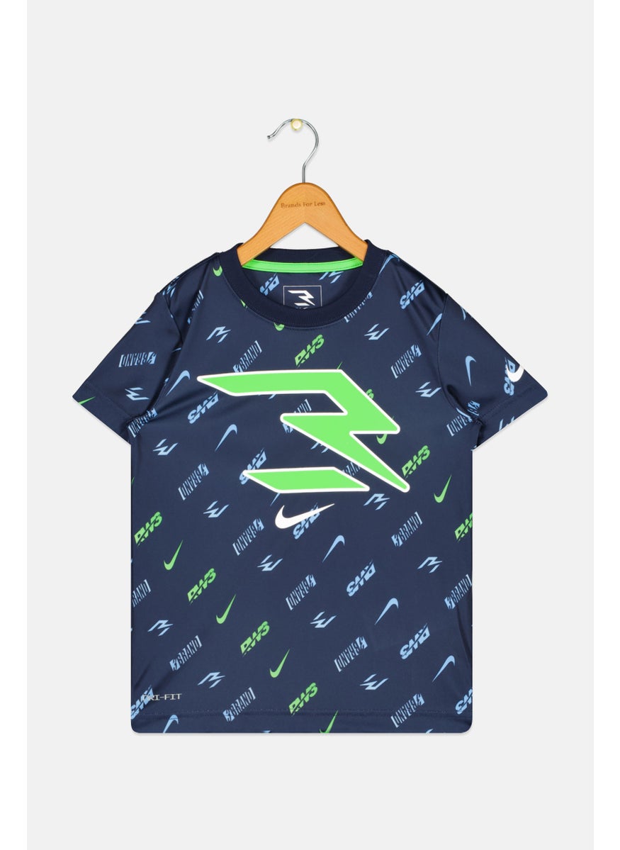 Nike 3Brand by Russell Wilson - Kids Boy Sportswear Fit Short Sleeves Running T-Shirt, Navy Blue - Image 1
