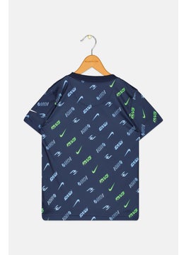 Kids Boy Sportswear Fit Short Sleeves Running T-Shirt, Navy Blue
