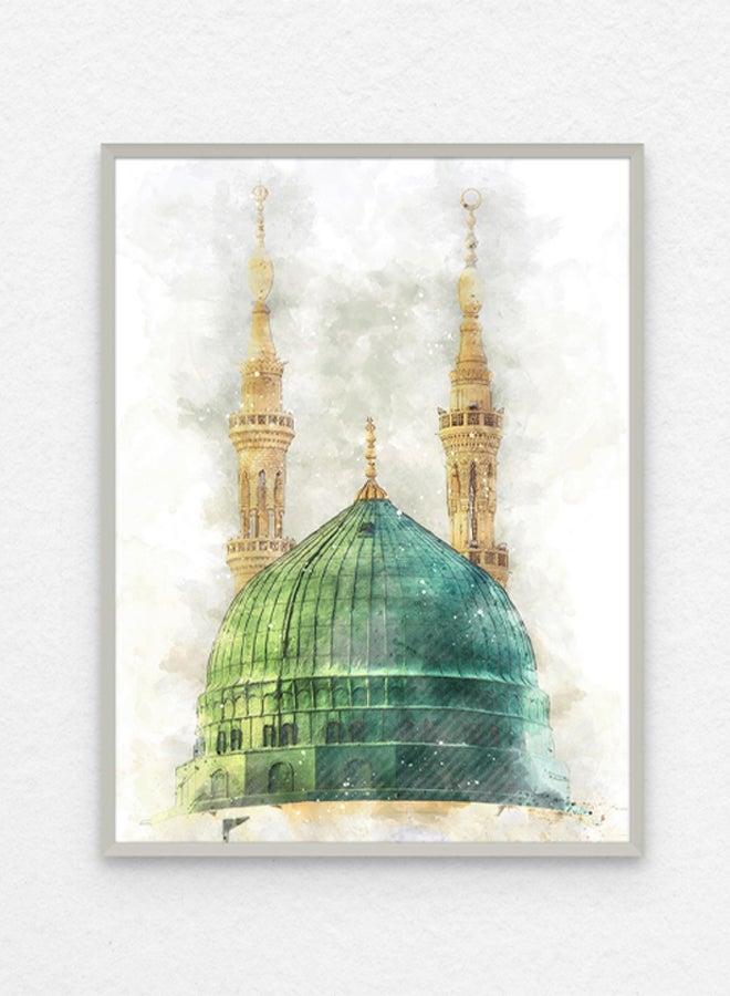 Art Decor Framed Islamic Wall Art of Madinah Mosque Masjid un Nabawi Painting Fine Art Wall Décor for Living Room Bedroom Dining Room Office Gifting - Image 1