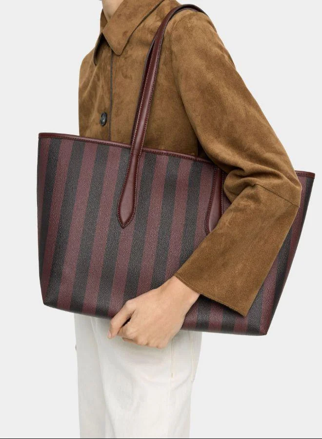 بارفوا حقيبة متسوق مخططة مع حقيبة قابلة للإزالة