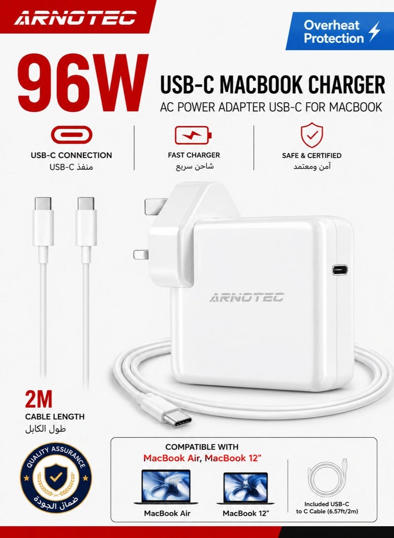 ARNOTEC 96W USB-C Fast Charger Replacement Type C Power Adapter Compatible With MacBook Pro 16/15/14/13'', for MacBook Air, MacBook 12'', Included USB C to C Cable (6.57ft/2m) - Image 1