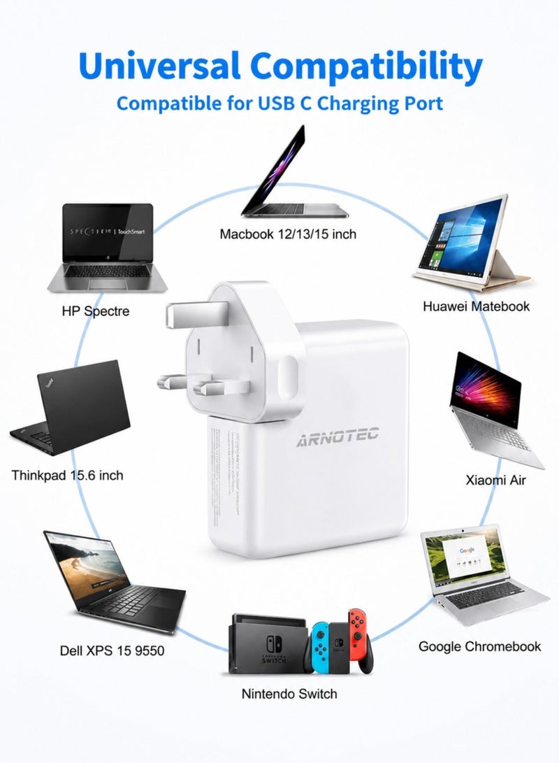ARNOTEC 96W USB-C Fast Charger Replacement Type C Power Adapter Compatible With MacBook Pro 16/15/14/13'', for MacBook Air, MacBook 12'', Included USB C to C Cable (6.57ft/2m) - Image 4