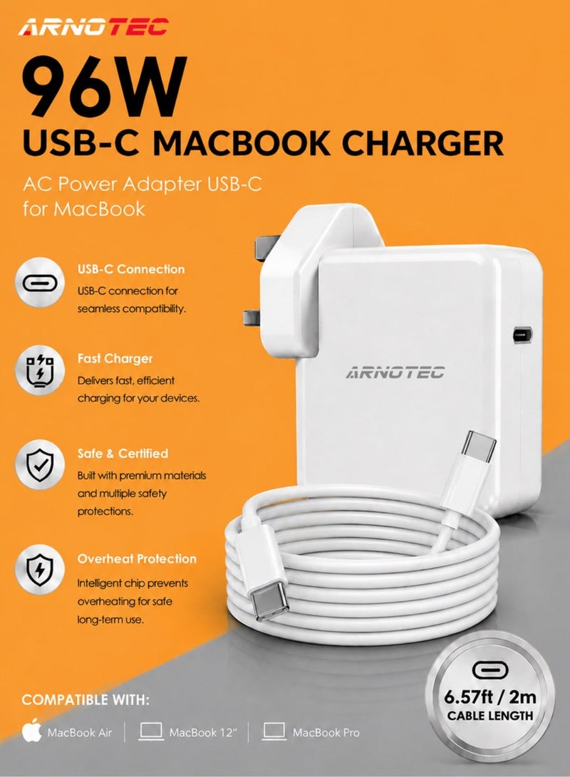 ARNOTEC 96W USB-C Fast Charger Replacement Type C Power Adapter Compatible With MacBook Pro 16/15/14/13'', for MacBook Air, MacBook 12'', Included USB C to C Cable (6.57ft/2m) - Image 2