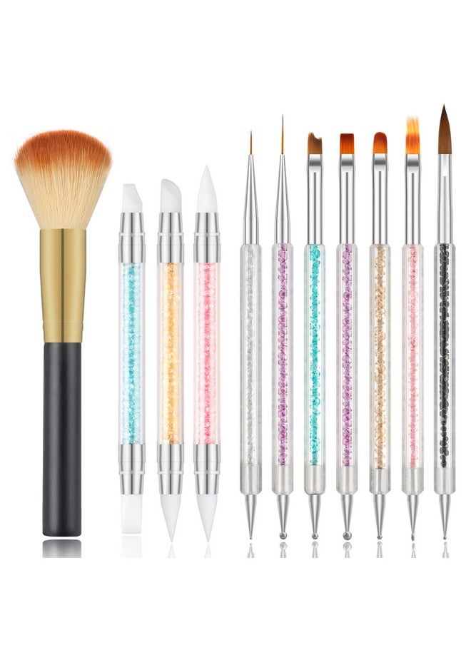 MAGIC ARMOR - 11Pcs Nail Art Brushes With Nail Dust Brush Set Double Ended Nail Art Tools Silicone Nail Art Brushes Exquisite Salon Nail Art Brush For Diy Acrylic Nails Pulling Lines Carving Painting - Image 1