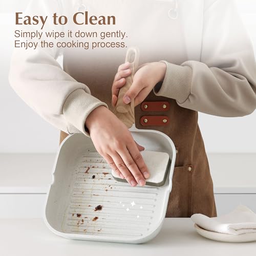 SENSARTE Nonstick Ceramic Grill Pan for Stove Tops, Square Grilling Pan with Pour Spouts, Non Toxic Durable Grill Skillet for All Stoves(Gas,Electric,Induction) PTFE,PFAS,PFOA Free, 12Inch (White) - Image 4