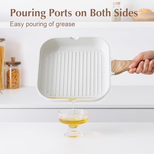 SENSARTE Nonstick Ceramic Grill Pan for Stove Tops, Square Grilling Pan with Pour Spouts, Non Toxic Durable Grill Skillet for All Stoves(Gas,Electric,Induction) PTFE,PFAS,PFOA Free, 12Inch (White) - Image 5