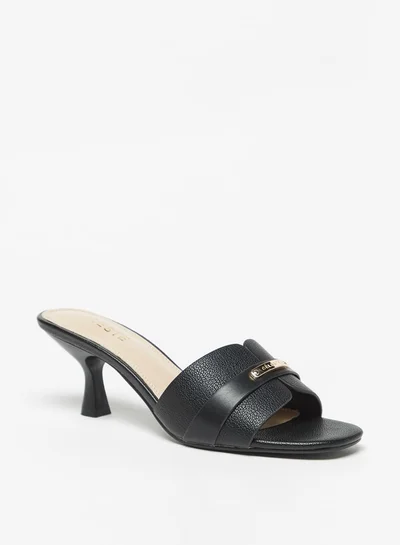 Celeste Womens Monogram Print Slip-On Sandals With Kitten Heels