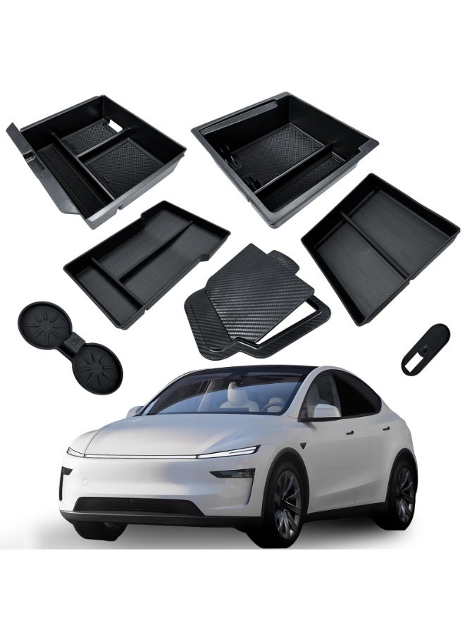 كيل › 7 قطع صينية منظمة للكونسول المركزي لسيارة Tesla Model Y Juniper 2025 2026 الجديدة، صندوق تخزين مخفي في مسند الذراع وحامل أكواب، إكسسوارات Model Y Juniper 2025 2026 - Image 1