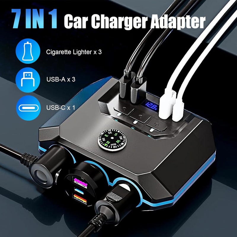 YIMI Car Cigarette Lighter Splitter, Car Charger Adapter 120W QC 3.0 & PD 20W with 3 Sockets, 12V/24V Vehicle Cigarette Lighter Adapter Plug Power Outlet with Voltmeter, Fast USB Phone Charger,Gift for Men - Image 2
