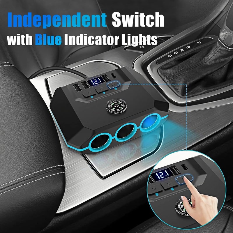 YIMI Car Cigarette Lighter Splitter, Car Charger Adapter 120W QC 3.0 & PD 20W with 3 Sockets, 12V/24V Vehicle Cigarette Lighter Adapter Plug Power Outlet with Voltmeter, Fast USB Phone Charger,Gift for Men - Image 5