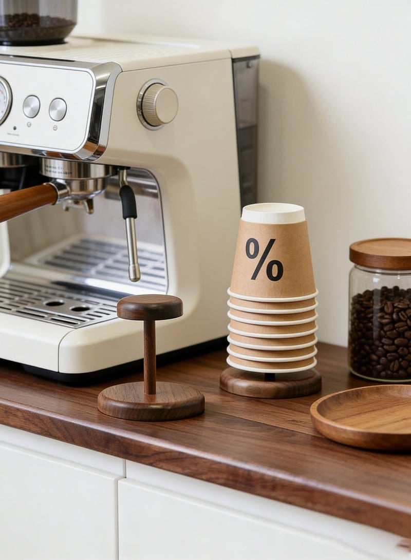 Joybos Walnut Wood Paper Cup Organizer - Solid Wood Cup Holder Rack | One-Handed Storage Rack for Kitchen Countertop, Sturdy Paper Cup Dispenser and Storage Stand, Mouthwash Rinsing Cup Holder for Home, Office and Coffee Stations(1-Pack) - Image 2