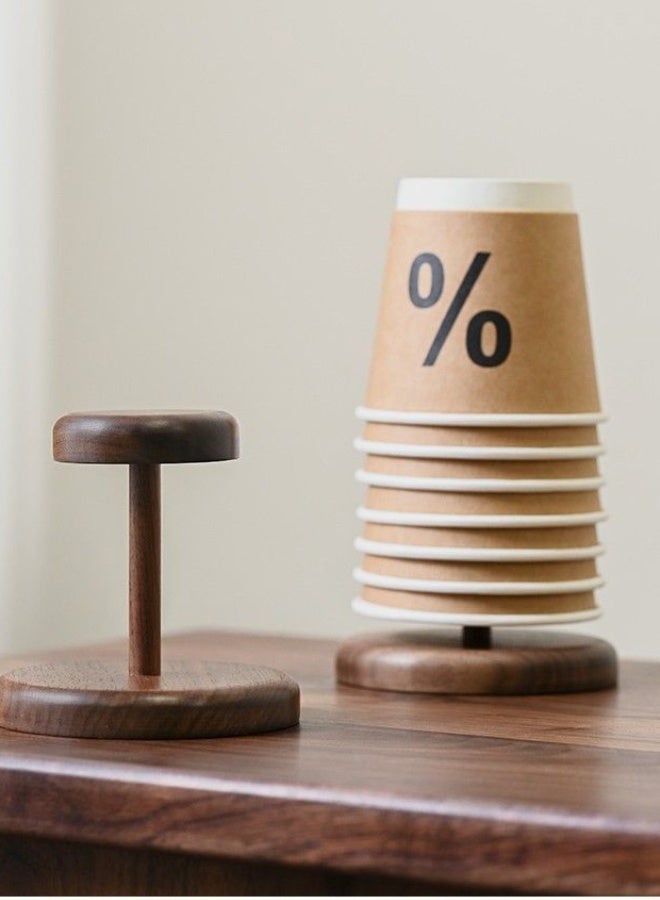 Joybos Walnut Wood Paper Cup Organizer - Solid Wood Cup Holder Rack | One-Handed Storage Rack for Kitchen Countertop, Sturdy Paper Cup Dispenser and Storage Stand, Mouthwash Rinsing Cup Holder for Home, Office and Coffee Stations(1-Pack) - Image 3