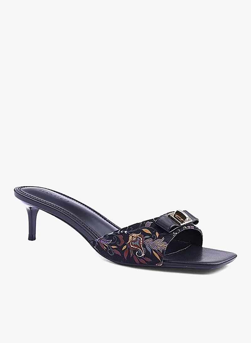 أيقون صنادل نسائية بكعب مزينة بطبعة زهور وحزام بإبزيم
