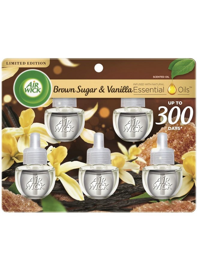 Air Wick Air Wick Plug in Scented Oil Refill, 5 ct, Brown Sugar and Vanilla, Air Freshener, Essential Oils, Fall Scent, Fall decor  - Image 1