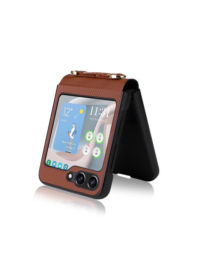S-TOP Case For Samsung Galaxy Z Flip5 5G PU Leather PC Phone Case with Lanyard - Image 4