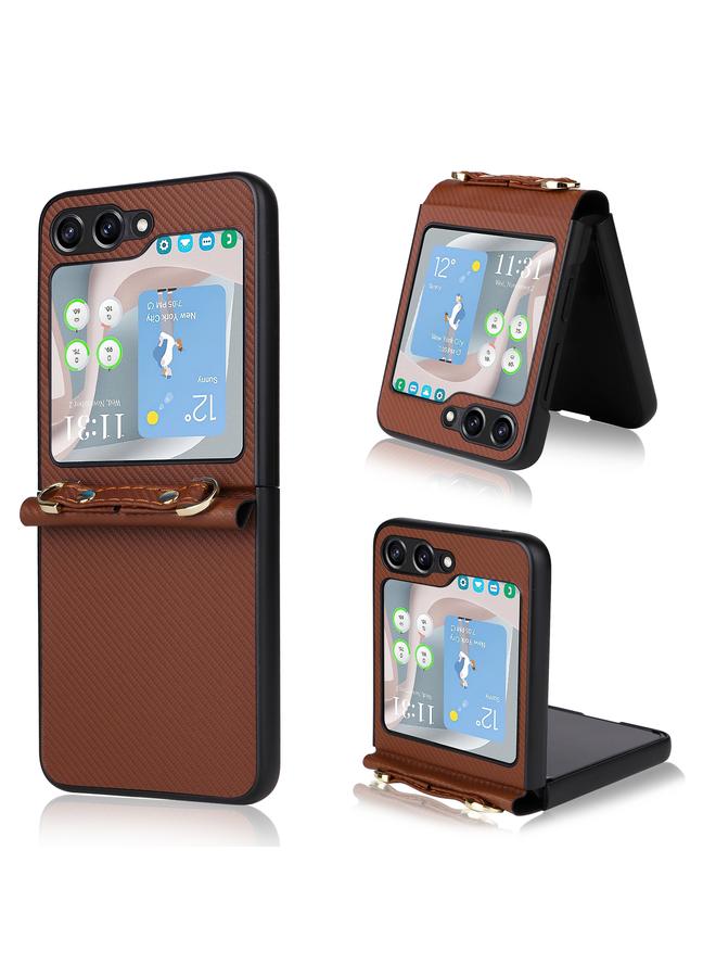 S-TOP Case For Samsung Galaxy Z Flip5 5G PU Leather PC Phone Case with Lanyard - Image 1