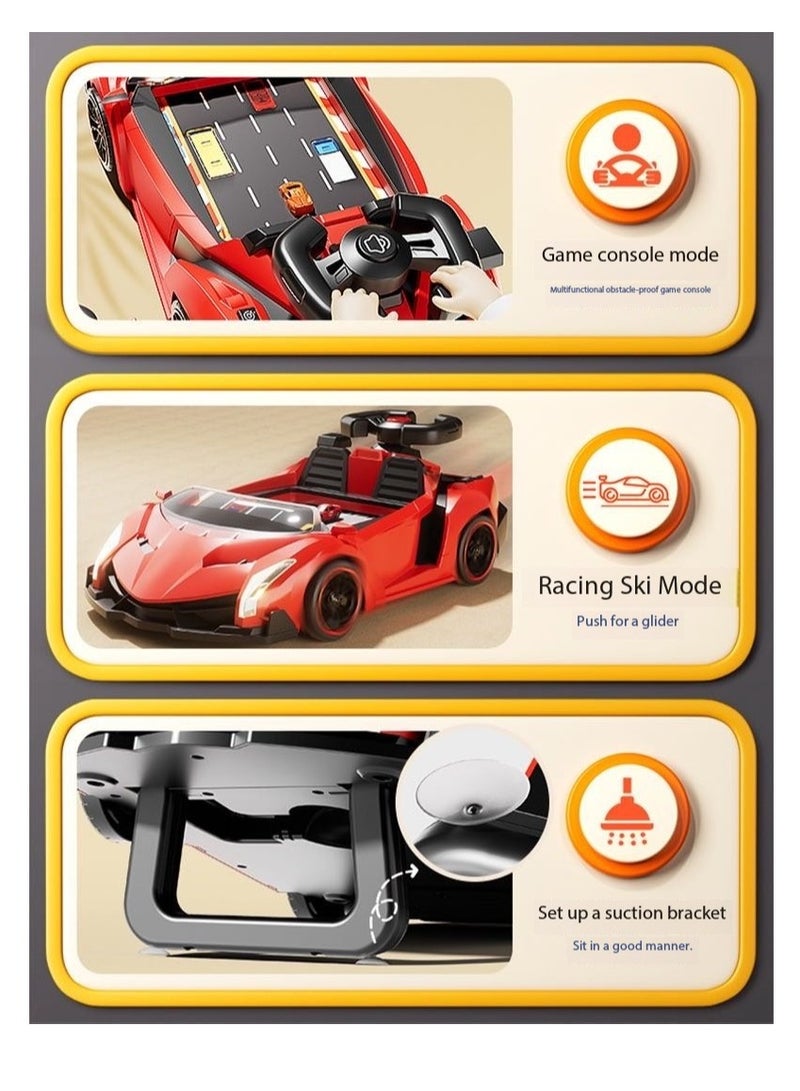  CityRiya-Long لعبة سباق السيارات المحمولة المحمولة للأطفال - آلة سباق تجنب العقبات مع عجلة القيادة اليدوية ، عجلات السرعة القابلة للتعديل ، موضوع مسار المدينة ، لعبة تحدي القيادة المصغرة ، هدايا للأولاد والبنات في الأعمار 3 + (الأحمر) - Image 5