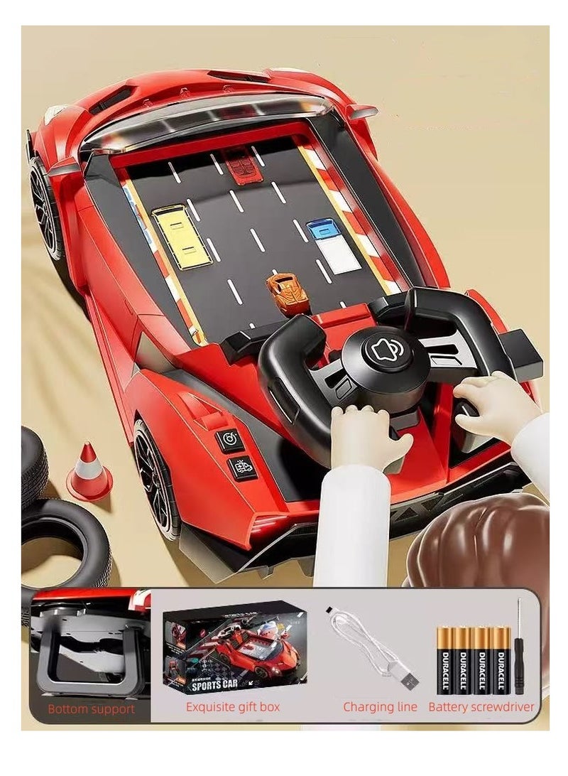  CityRiya-Long لعبة سباق السيارات المحمولة المحمولة للأطفال - آلة سباق تجنب العقبات مع عجلة القيادة اليدوية ، عجلات السرعة القابلة للتعديل ، موضوع مسار المدينة ، لعبة تحدي القيادة المصغرة ، هدايا للأولاد والبنات في الأعمار 3 + (الأحمر) - Image 4