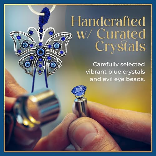 LUCKBOOSTIUM Evil Eye Keychain for Women - Blue Butterfly Charm with Rhinestones, Purse Accessory, Bag Decoration, Rearview Mirror Ornament, Home Décor, Car Hanging Accessory, Spiritual Gift - Image 2