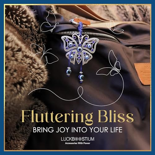 LUCKBOOSTIUM Evil Eye Keychain for Women - Blue Butterfly Charm with Rhinestones, Purse Accessory, Bag Decoration, Rearview Mirror Ornament, Home Décor, Car Hanging Accessory, Spiritual Gift - Image 4