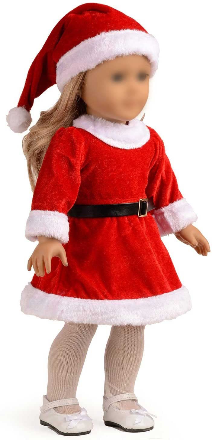 sweet dolly Doll Clothes 18 inch Santa Christmas Dress Outfit Fits 18 Inches Dolls (Dress, Hat, Blet, Stockings) - Image 2