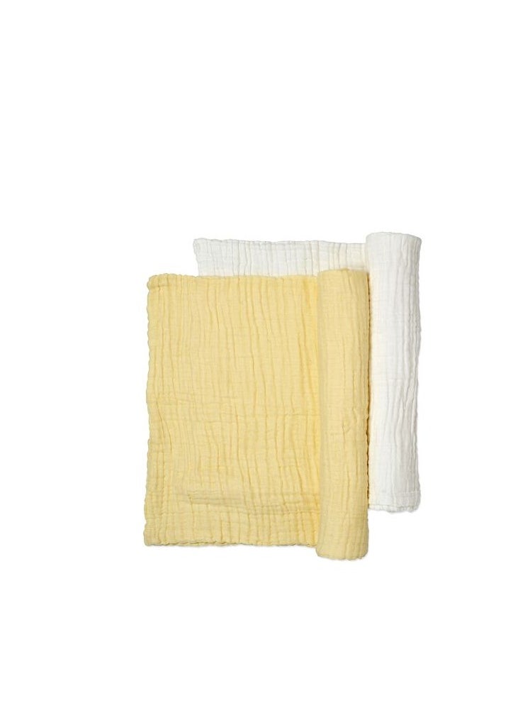 Anvi Baby Set of 2 Organic Muslin Bath Towel- Yellow & White 105x105cms  - Image 1