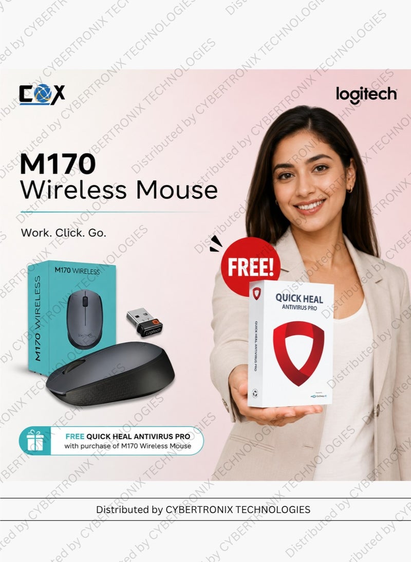 Quick heal Antivirus Pro for 1 Device 1 Year | Digital License | Same Day Delivery + Logitech M170 Wireless USB Mouse, 2.4GHz Wireless Technology, Optical Tracking, Up to 10m Wireless Range, Black | Combo Pack - Image 2