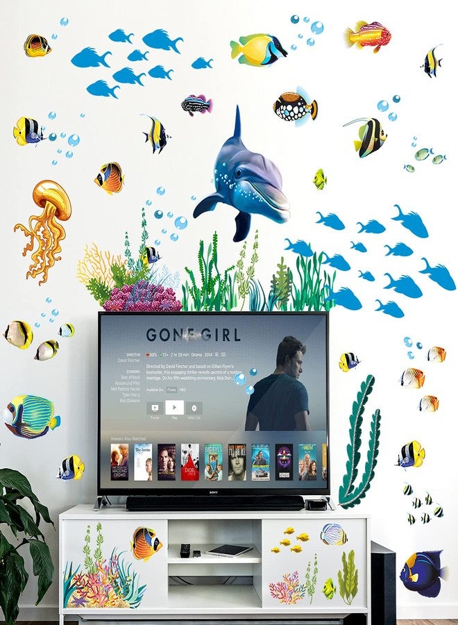 LiveGallery Creative 3D Ocean Fish Wall Sticker Removable DIY Under The Sea Coral Grass Seaweed Wall Decal Peel and Stick Underwater Landscape Decor Wallpaper for Kids Girls Nursery Bathroom Living Room Bedroom - Image 2