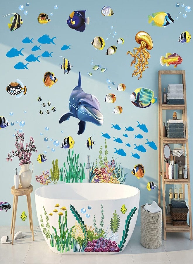 LiveGallery Creative 3D Ocean Fish Wall Sticker Removable DIY Under The Sea Coral Grass Seaweed Wall Decal Peel and Stick Underwater Landscape Decor Wallpaper for Kids Girls Nursery Bathroom Living Room Bedroom - Image 1