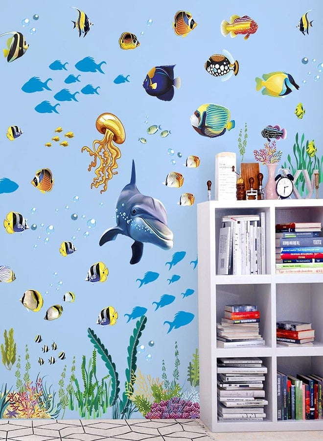 LiveGallery Creative 3D Ocean Fish Wall Sticker Removable DIY Under The Sea Coral Grass Seaweed Wall Decal Peel and Stick Underwater Landscape Decor Wallpaper for Kids Girls Nursery Bathroom Living Room Bedroom - Image 3