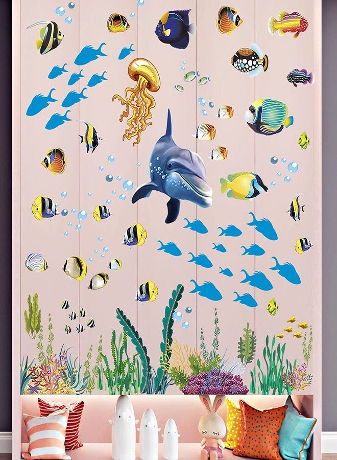 LiveGallery Creative 3D Ocean Fish Wall Sticker Removable DIY Under The Sea Coral Grass Seaweed Wall Decal Peel and Stick Underwater Landscape Decor Wallpaper for Kids Girls Nursery Bathroom Living Room Bedroom - Image 5