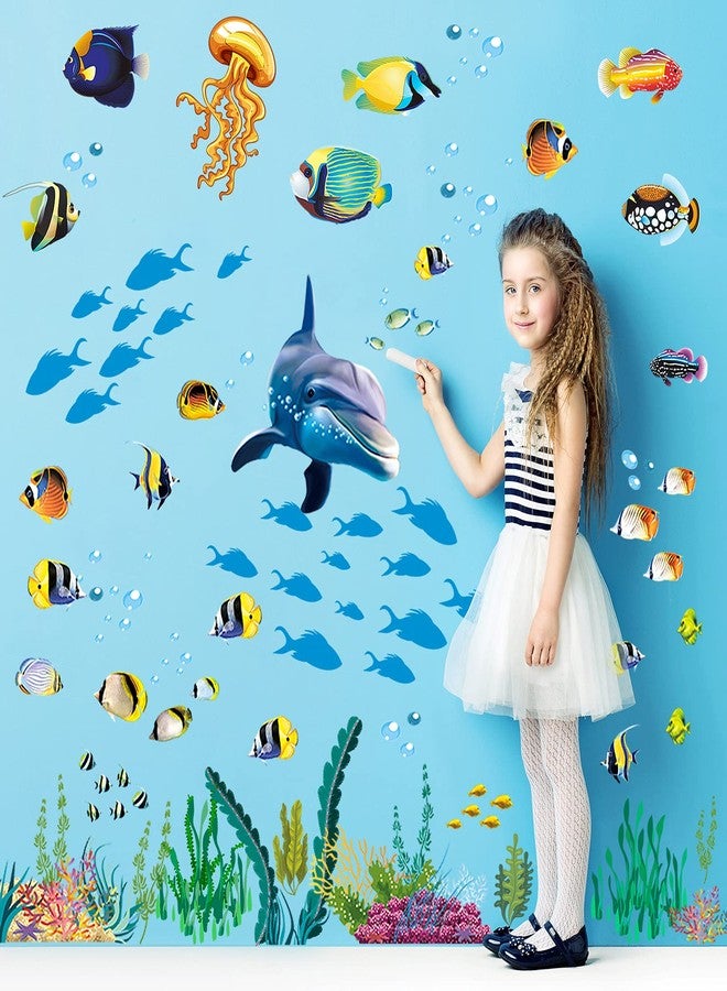 LiveGallery Creative 3D Ocean Fish Wall Sticker Removable DIY Under The Sea Coral Grass Seaweed Wall Decal Peel and Stick Underwater Landscape Decor Wallpaper for Kids Girls Nursery Bathroom Living Room Bedroom - Image 4