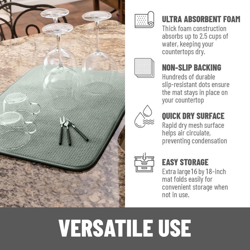 Bellemain XXL Dish Mat Microfiber Dish Drying Mat, Super absorbent (Green, 16" x 18") - Image 4