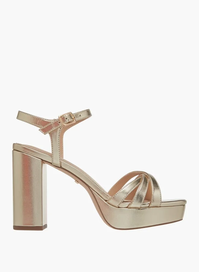 Women's Strappy Blocked Heel Sandals with Hook and Loop Closure