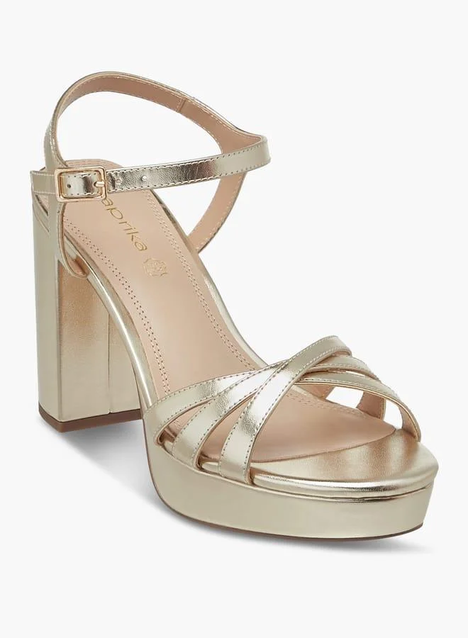 Women's Strappy Blocked Heel Sandals with Hook and Loop Closure