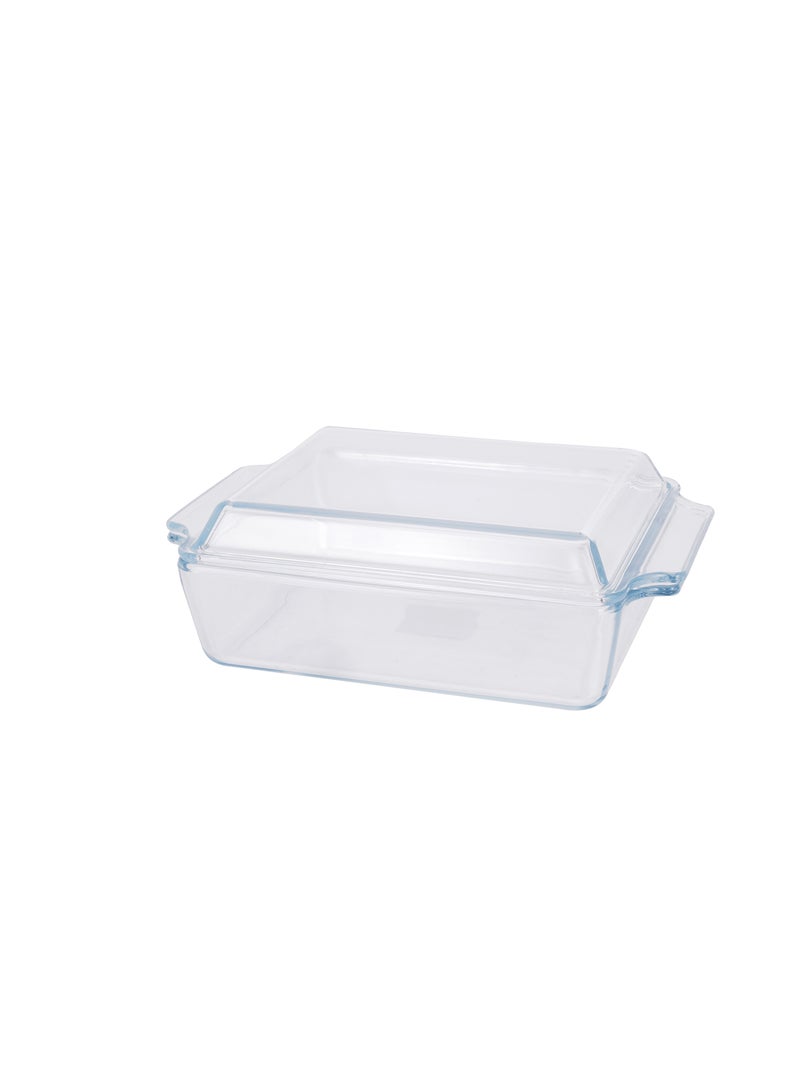 Royalford 1.5 L Glass Baking Dish with Lid-RF12206/ Rectangle Tray Perfect for Baking and Serving/ Casserole with Easy Grab Handles/ Oven, Dishwasher and Freezer Safe Clear - Image 1